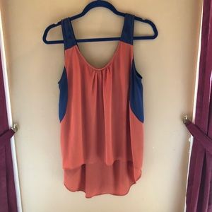 Orange and Blue Angled Hem Blouse